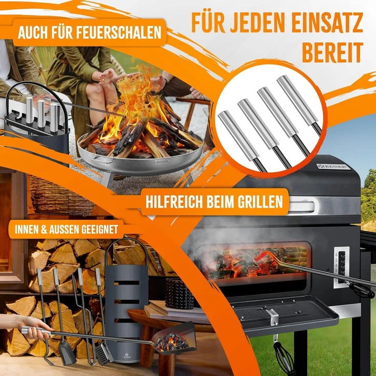 KESSER® Kaminzubehör 5-teiliges Kaminbesteck Set – Modern Design, beschichtet, Hochwertige Kamingarnitur aus 5 Teilen: Besen, Schaufel, Schürhaken, Zange, Ständer mit Sichtschutz Edelstahl Anthrazit – Bild 7