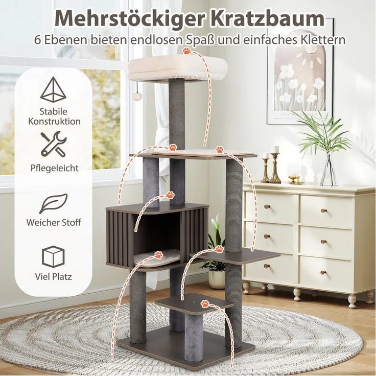 KOMFOTTEU Kratzbaum, Katzenbaum mit große Plattformen, mit Katzenhöhle – Bild 2