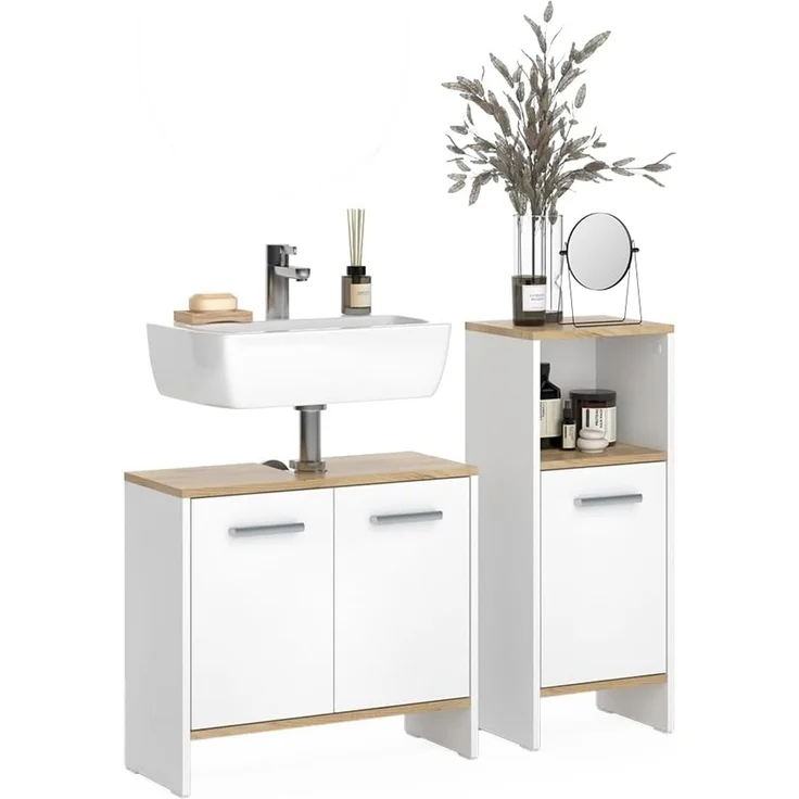 Badezimmermöbel-Set Karli Weiß/Goldkraft Eiche 2-teilig Vicco – Bild 6