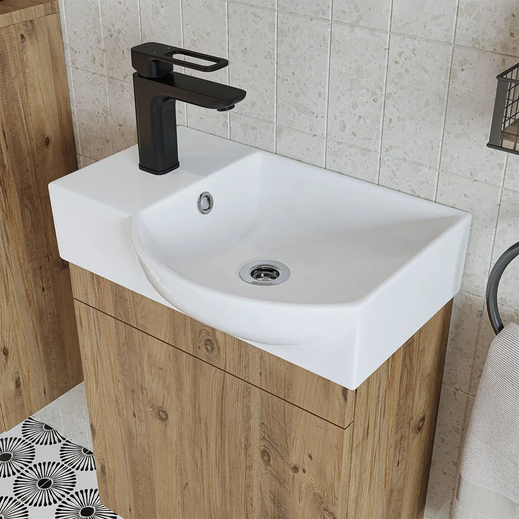Roomart PUNTO Badmöbel Set– 2-teiliges Badezimmermöbel Set - Waschbecken mit Unterschrank - H 45 x B 24.5 x T 46.5 cm • Eiche – Bild 5