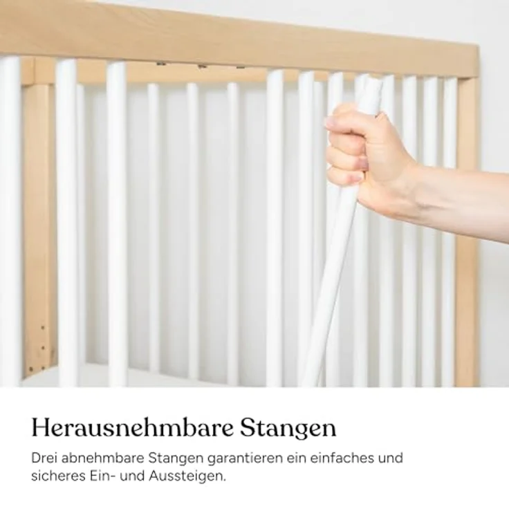 Ehrenkind® Babybett PUR 120x60 aus Buchenholz | Natur | Kinderbett 9-Fach höhenverstellbar mit entnehmbaren Stangen | Baby Bett – Bild 6