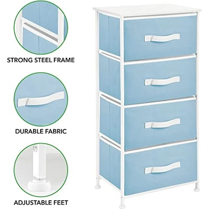 Kommode 4 Schubladen Stoffschrank Metallgestell hellblau/weiß 94cm mDesign – Bild 3
