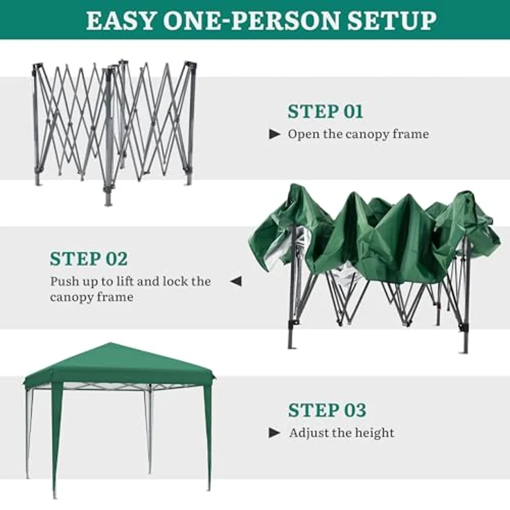 YITAHOME Pavillon 3 m x 3 m, Pop-up-Zelt mit Aufbewahrungstasche, 4 x Sandsäcke,vollständig wasserdicht, zusammenklappbarer Unterstand für Hochzeiten, Partys im Freien, Camping(grün) – Bild 4