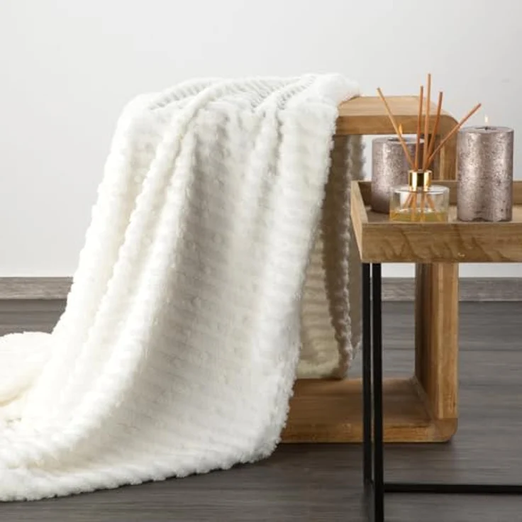 Wohndecke Kuscheldecke Gemusterte Sofadecke Tagesdecke Couchdecke Decke LISA weiß 170X210 cm weiß – Bild 4