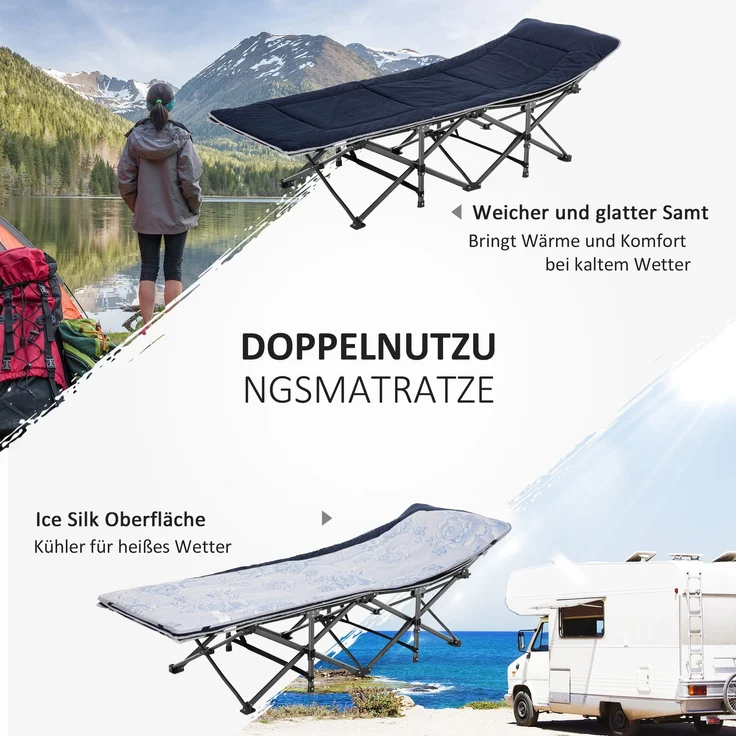 Campingbett, klappbares Feldbett mit Kopfkissen, 188 x 64,5 x 53 cm, Dunkelblau+Grau--Dunkelblau+Grau--53x64.5x188cm--YOUDENOVA – Bild 6