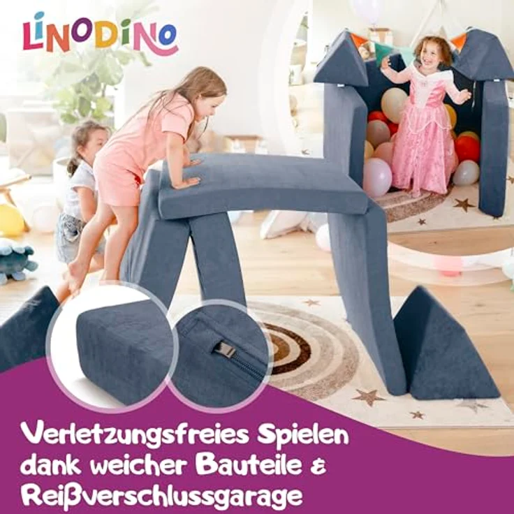 Linodino Kindersofa Spielsofa I aus Schaumstoff Bausteine I Spielcouch für Kinder, Wasserfeste Unterbezüge, Waschbare Chenille Bezüge 30° – Bild 4