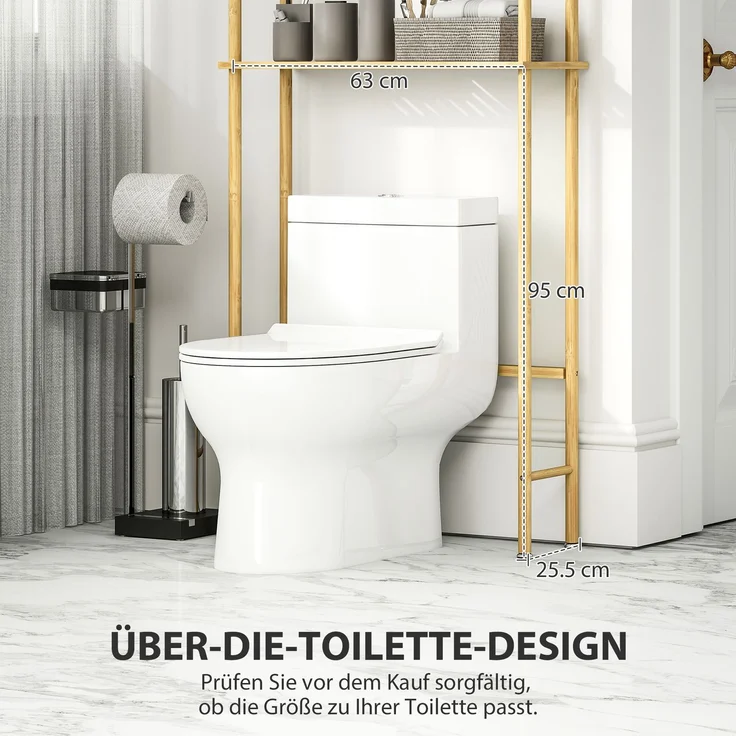 HOMCOM Badregal mit Umkippschutz, plaxtzsparend, 3 Ebenen Toilettenregal 1-tlg, für Waschküche, Land Stil, Naturholz, 181 x 25,5 x 69 cm – Bild 4