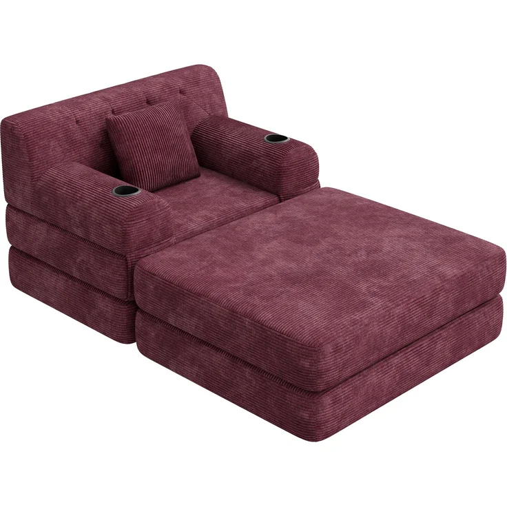 ZUBALIYA Schlafsofa 162x81 cm, mit Stauraum, mit Samtbezug, mit Cordbezug, mit Knopfheftung, mit breiten Armlehnen, Rot – Bild 10