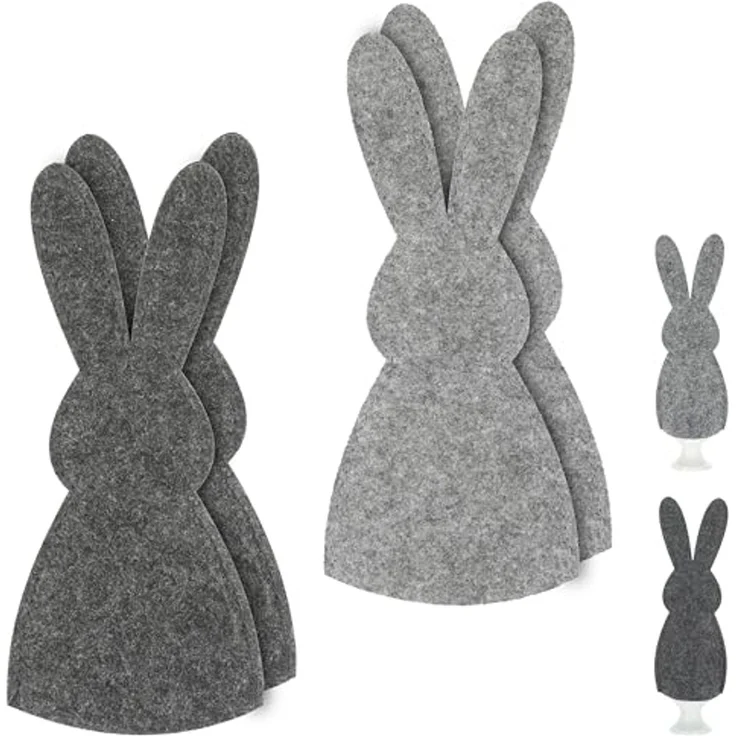 CEPEWA Eierbecher Eierwärmer Hase 6er Set Polyesterfilz grau anthrazit 10,5x23cm Ostern – Bild 1