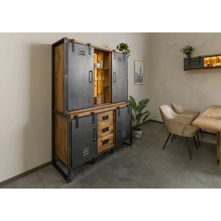 Buffet Mango / Altholz 150x55x200 natur / grau lackiert / Metall grau BLACKBURN LUX #406 – Bild 2