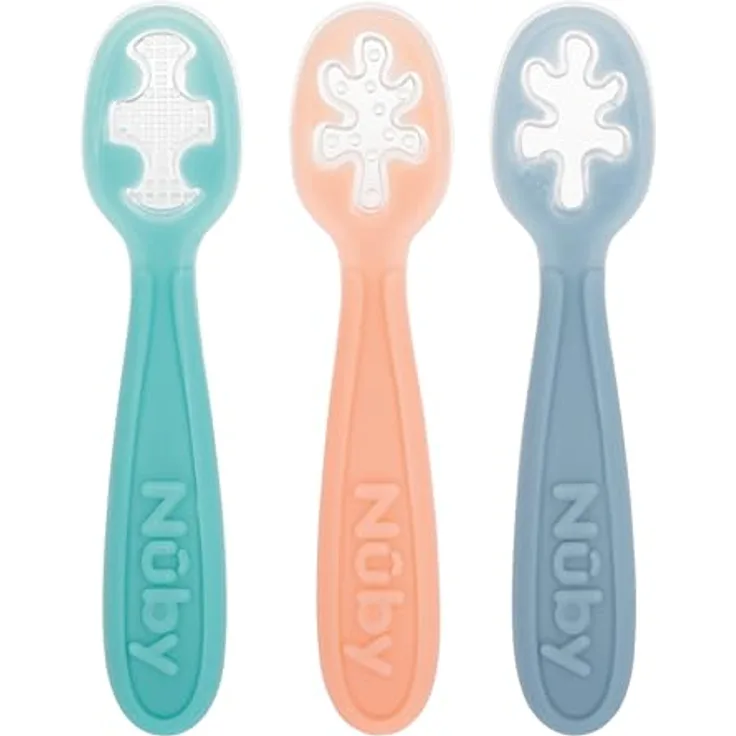 Nuby Baby Erster Löffel-Set – Silikon – Leicht zu Greifen und Halten – 3er-Pack – ab 6 Monaten | Pastellfarben