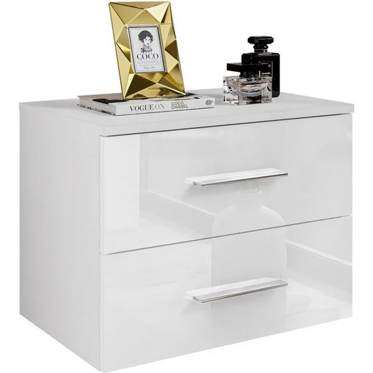 Lookway Nachttisch LINA II mit Chromgriffen Hängeschrank LED Hochglanz, Breite 55cm – Bild 3