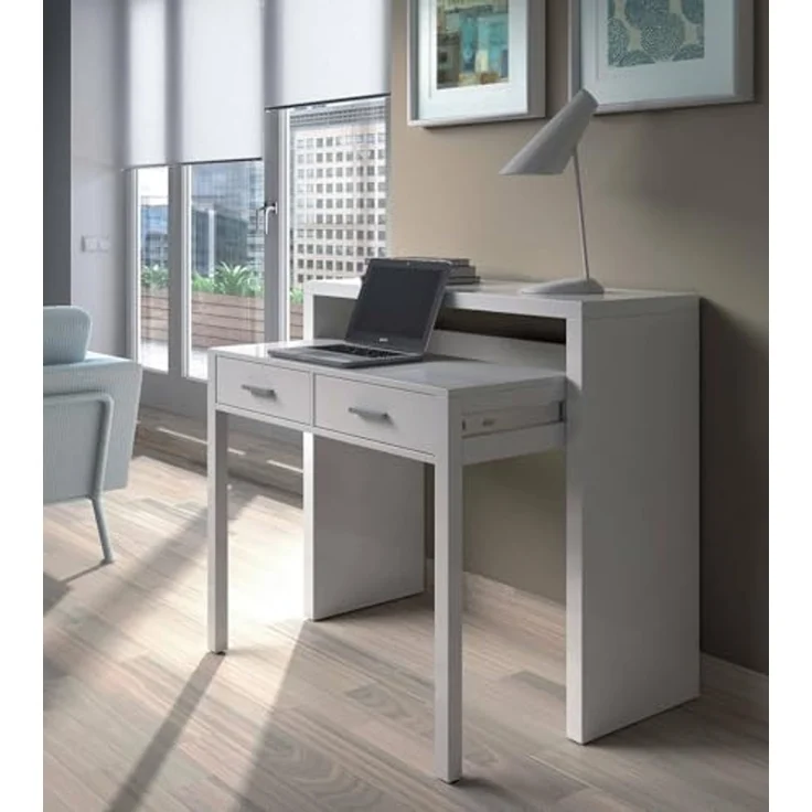 Dmora - Billings Schreibtisch, Möbel für Arbeitszimmer Büro, Schreibtisch mit ausziehbarer Platte, PC-Schreibtisch mit 2 Schubladen, 99 x 36 x 88 cm, Weiß – Bild 5