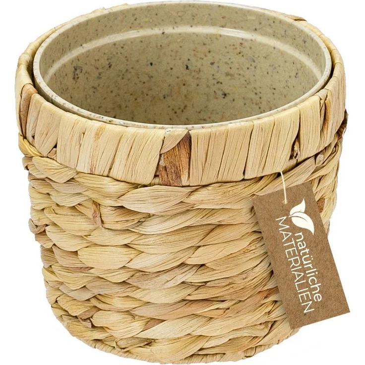 HMF Wasserhyazinthentopf Innovativer Blumentopf geflochten aus Wasserhyazinthe (1 St), mit Pflanztopf aus nachhaltigen Rohstoffen, Rund, ø14 cm – Bild 5