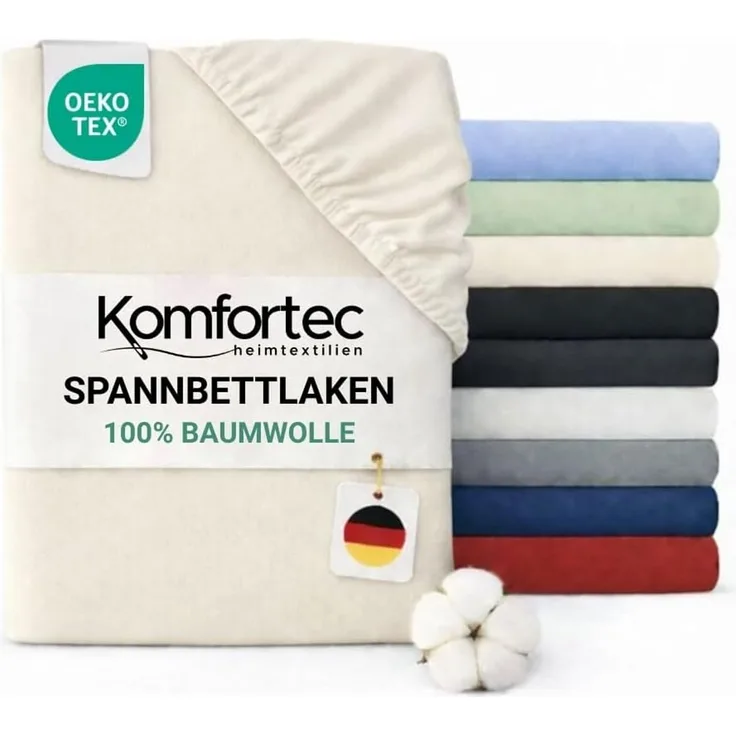 Komfortec Jersey Spannbettlaken 200x200 cm, 100% Baumwolle, Ecru