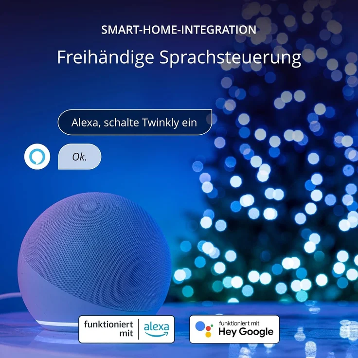 Twinkly Strings Pearls 100 LED, LED-Lichterkette in Perlenform, RGB LED-Lichter Mehrfarbig, Kompatibel mit Alexa & Google Home, Gaming-Lichter, Stromversorgung über USB-C, Grünes Kabel, 6m – Bild 7