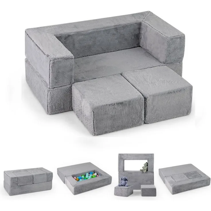 COSTWAY Kindersofa, Modulares Spielsofa für 2 Kinder, 100 x 52 x 42 cm