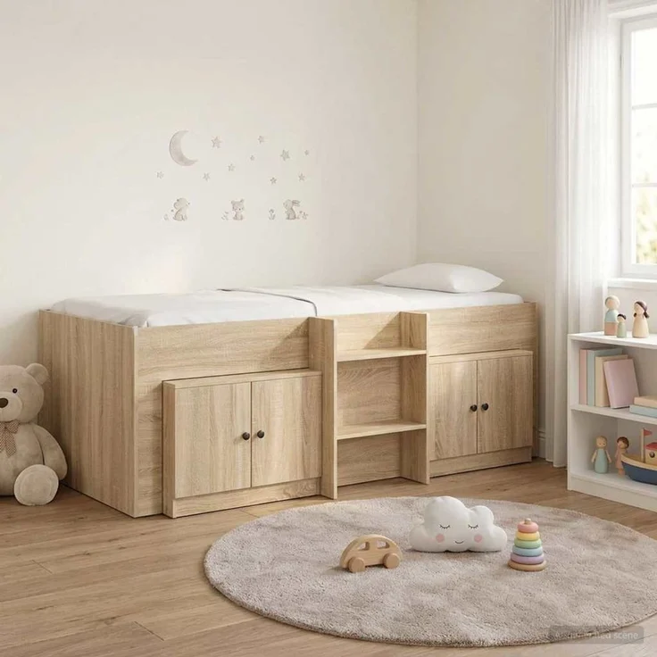 vidaXL Loft Bettgestell mit Schrank 3 stk. Sonoma-Eiche Holzwerkstoff 3423376 – Bild 1