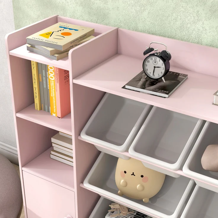 AIYAPLAY Kinderregal, MDF, Stahl, Rosa, 140L x 30B x 90H cm – Bild 8
