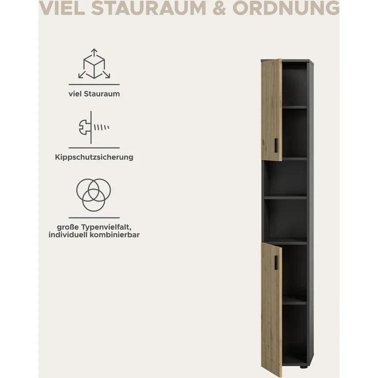 Badschrank B/H/T: 30x192x30 cm in Basalt Nachbildung und -- – Bild 10