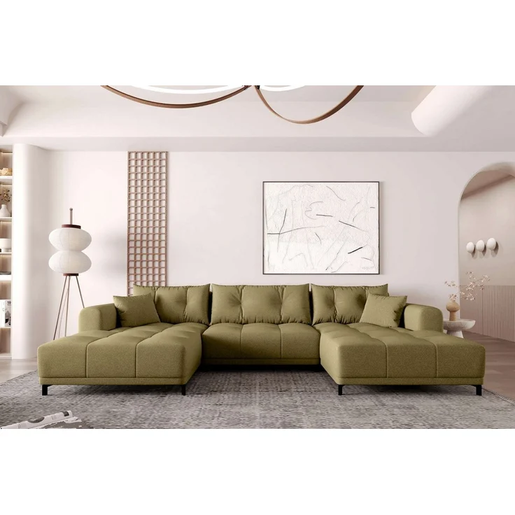 99rooms Massimo Wohnlandschaft Strukturstoff NEVE Khaki mit Schlaffunktion – Bild 5