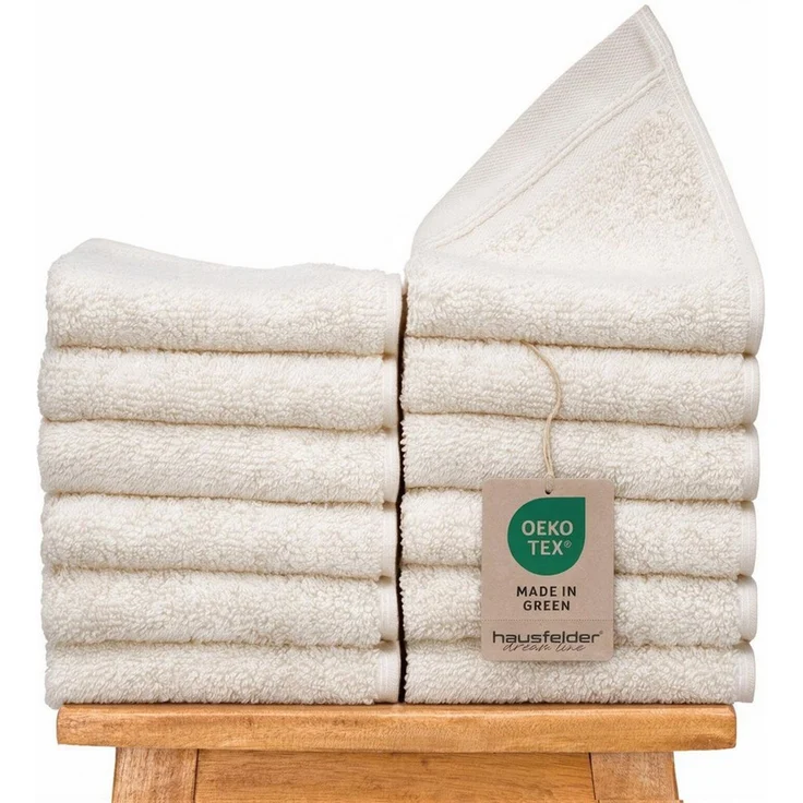 Hausfelder Gästehandtücher Gästehandtücher Offwhite Hellbeige 12 Gästehandtücher 50x30cm), Baumwollfrottee (Set, 12-St), Mit Aufhängeschlaufen, 100% Baumwolle, weich, saugfähig, Uni-Farben – Bild 1