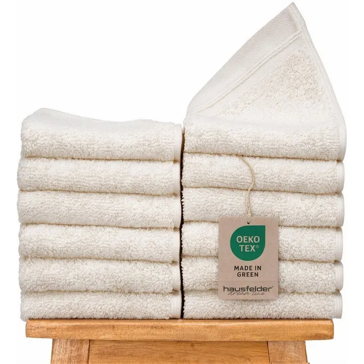 Hausfelder Gästehandtücher Gästehandtücher Offwhite Hellbeige 12 Gästehandtücher 50x30cm), Baumwollfrottee (Set, 12-St), Mit Aufhängeschlaufen, 100% Baumwolle, weich, saugfähig, Uni-Farben