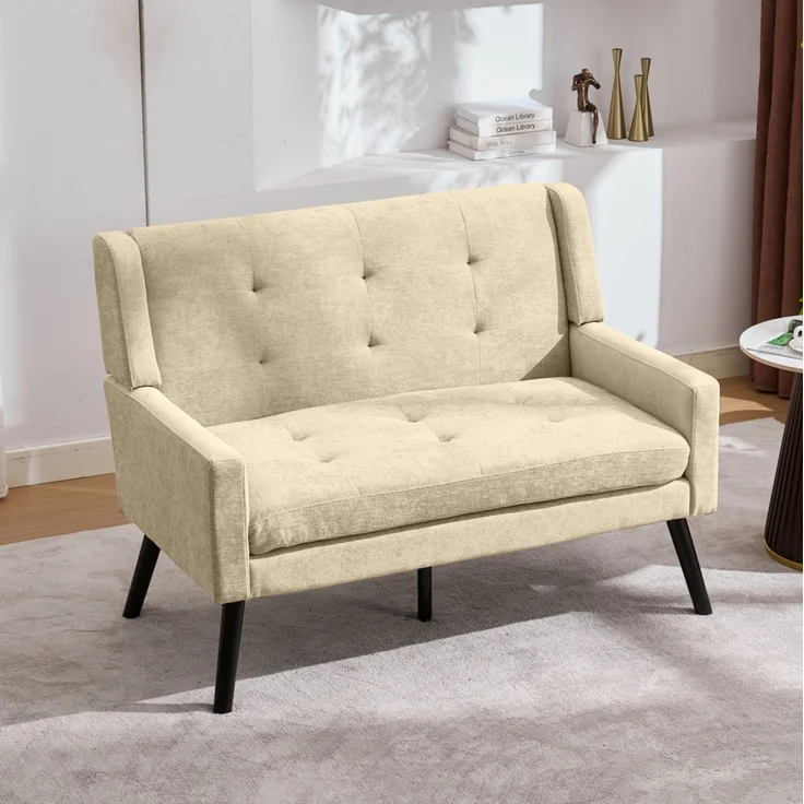 Sessel-Set aus Einzelsessel und Zweisitzer, mit Massivholzbeinen, 119x75x88 cm, Beige – Bild 3