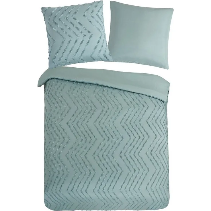 Pure Microfaser Bettwäsche 200 X 200 cm + 2- 80 X 80 cm Zigzag luxury zizag piping/ embroidery grün