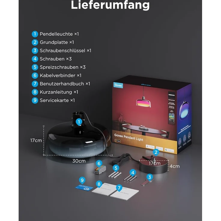 Govee Pendelleuchte, Smart RGBIC und Weißlicht-Hängelampe Esstisch, Drei Lichtringe Segmentierungskontrolle Pendant Light, Dimmable Esszimmerlampe Funktioniert mit Matter für Küche Esstisch – Bild 9