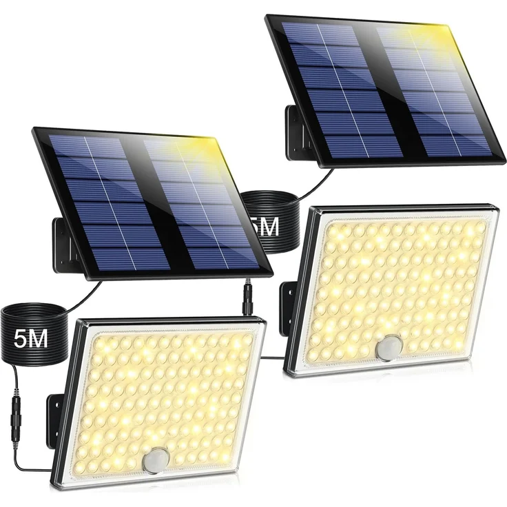 Solarlampen für Außen, Solarleuchte mit Bewegungsmelder,3000K Solar Strahler IP65 Wasserdichte Solar-Split Wandleuchte mit 5m Kabel für Garage, Garten, Hof, Stufen, Haustüren, Rasen-2 Stück Warmweiß