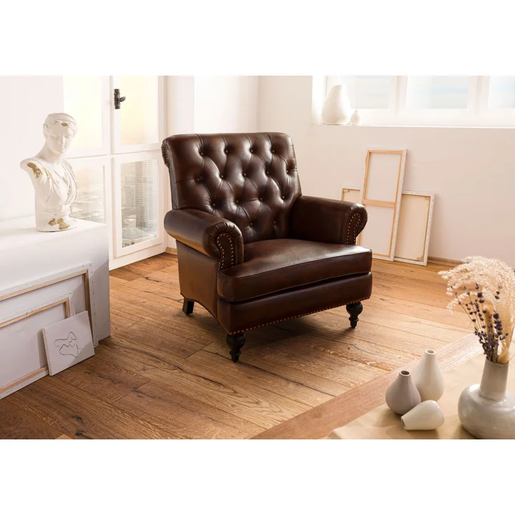Sessel Echtleder 84x84x94 braun CHESTERFIELD #105 – Bild 2