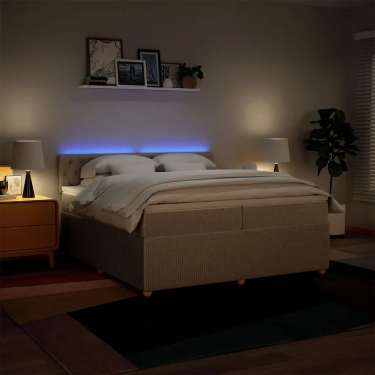 vidaXL Boxspringbett mit Matratze Creme 200x200 cm Stoff 3289875 – Bild 5