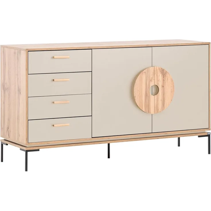 Schildmeyer Looks by Wolfgang Joop Sideboard mit Griffapplikation, Eiche Landhaus mit cremebeige, Holzwerkstoff, 154.6 x 45 x 85.7 cm, 701820