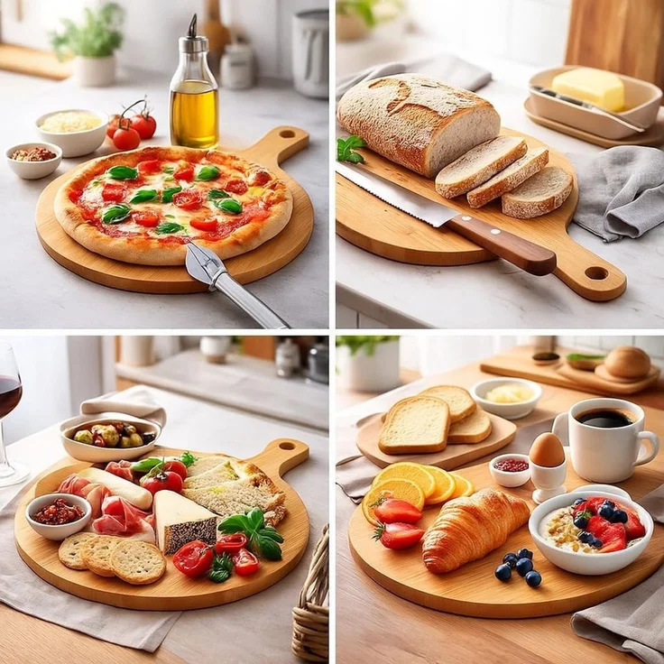 hausleben Pizzateller aus Bambus, (2 St), Ø 25,5 cm, Nachhaltig, robust & langlebig – Bild 3