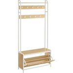 Vasagle Garderobenständer mit Schuhschrank, Garderobe mit Sitzbank, Kleiderständer, Schuhkipper, 9 Haken, obere Ablage, für Flur, Schlafzimmer, modernes Design, eichenfarben-weiß von Songmics RSH405W09