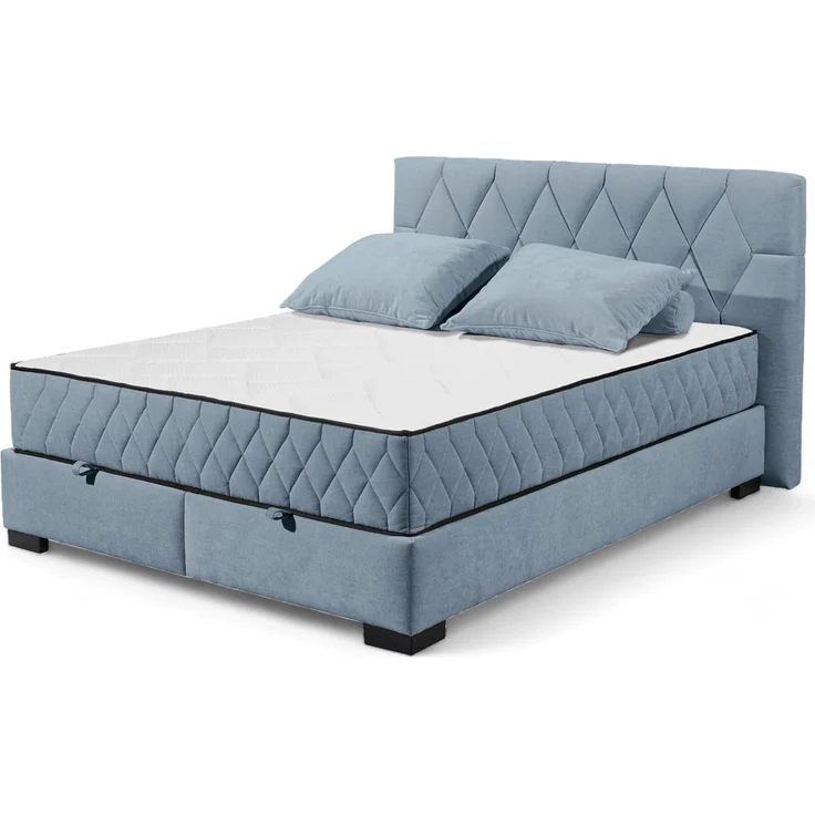 NAGOL B Boxbett 160x200, Denim - Bequemes Doppelbett mit Bettkasten und Premium 9-Zonen-Federkern Wendematratze - 185 x 114 x 214 cm (B/H/T)