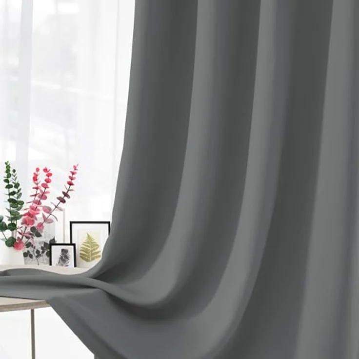 CUCRAF Thermovorhang Kälteschutz Verdunklungsvorhänge 2er Set H245 x B140 cm Gardinen mit Ösen Dunkelgrau Vorhang Blickdicht, Weich und Langlebig Schallschutz Vorhang für Schlafzimmer Wohnzimmer – Bild 2