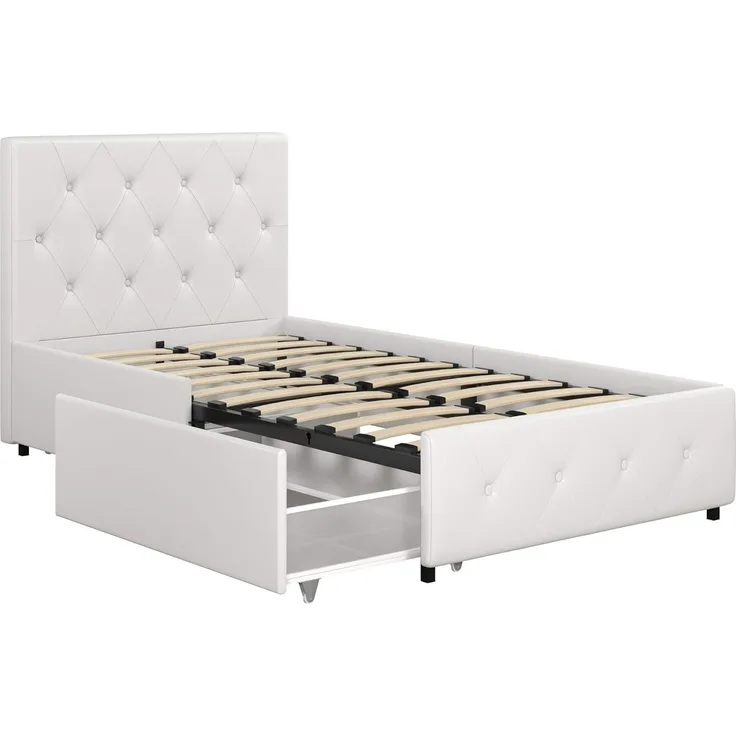 DHP Furniture Dakota Bed with Storage Drawers White PU Single
