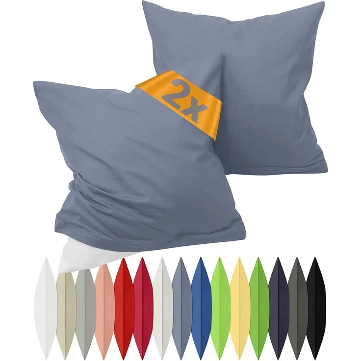 npluseins Renforcé-Kissenbezüge im Doppelpack - 100% Baumwolle - schlicht und edel 698. 898, 40x60 cm, Jeansblau