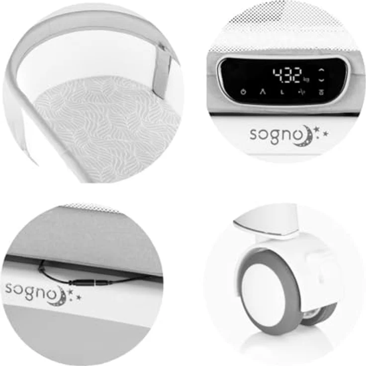 Chipolino Beistellbett Sogno 2 in 1, elektrisches Babybett mit Spieltisch, Fernbedienung, LED-Touchscreen und Schaukelfunktion, grau – Bild 5