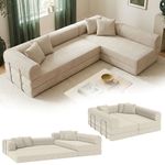 skølm 'Lofn' Modulares Sofa 4 Sitzer, 300x200 cm, Vollschaumcouch mit Metallgestell, Cord beige, kein Aufbau erforderlich, geeignet als Schlafsofa