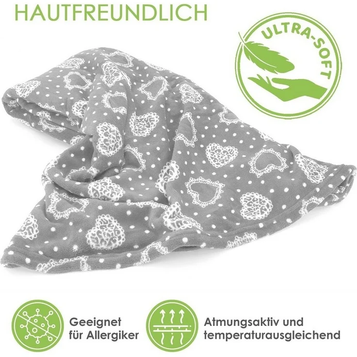 Wohndecke Kuscheldecke Herzen Flanell Sofadecke Landhaus, heimtexland, kuschelig weich und warm I XL 150x200 I Schadstoffgeprüft – Bild 2