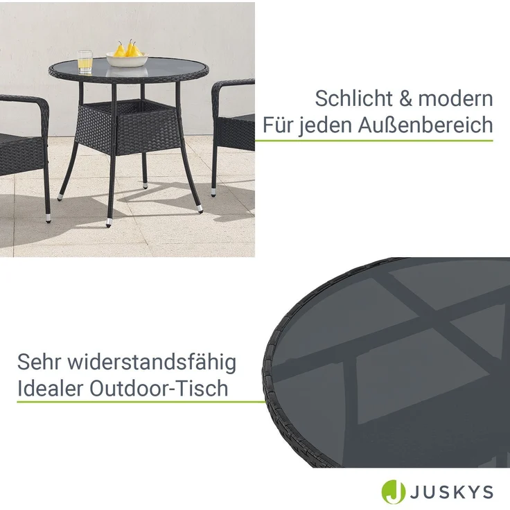 Juskys 'Yoro' Gartentisch mit Glasplatte, Polyrattan schwarz, Ø80cm – Bild 3