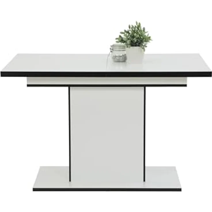 Hela Tische, Esstisch Säulentisch Ariana, Dekor Weiß melaminbeschichtet Kanten Schwarz, ausziehbar, Maß 120-160x80 cm – Bild 5