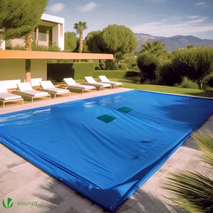 VOUNOT Poolabdeckung rechteckig, Pool Abdeckplane aus Polyethylen 160 g/m² mit Abflussnetz, Doppelte Poolplane Wasserdicht Schimmelresistent Reißfest mit Aluminiumösen 4X8m – Bild 3