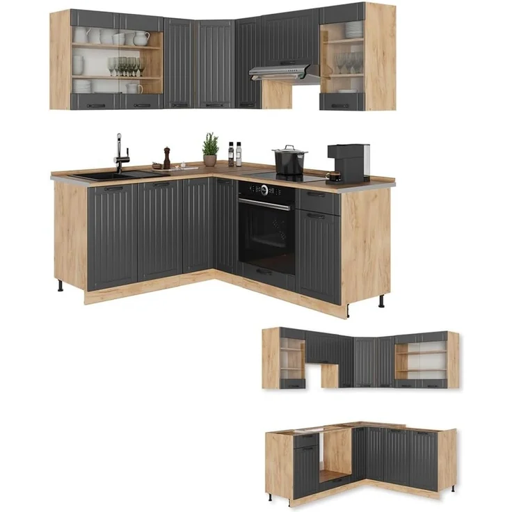 Eckküche Fame-Line Dunkelgrau/Goldkraft Eiche 190 x 160 cm, AP Anthrazit Vicco – Bild 7