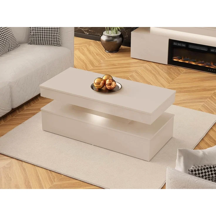 Mirjan24 Couchtisch Glossa Bis mit LED_Beleuchtung, Laminatplatte Wüstensand, 120 x 50 x 55 cm – Bild 4