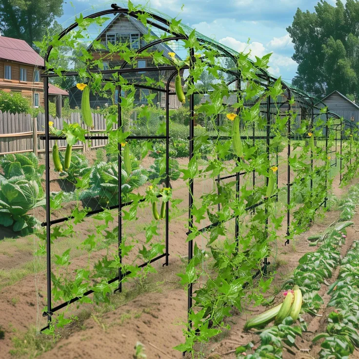 FATIVO Gurke Rankhilfe Metall Rankgitter Gitternetz Kletterpflanzen fr Blumen Gemse Rosenbogen Kletterhilfe Rosenspalier Torbogen 105x162x160 cm rostfrei Gebogen Schwarz