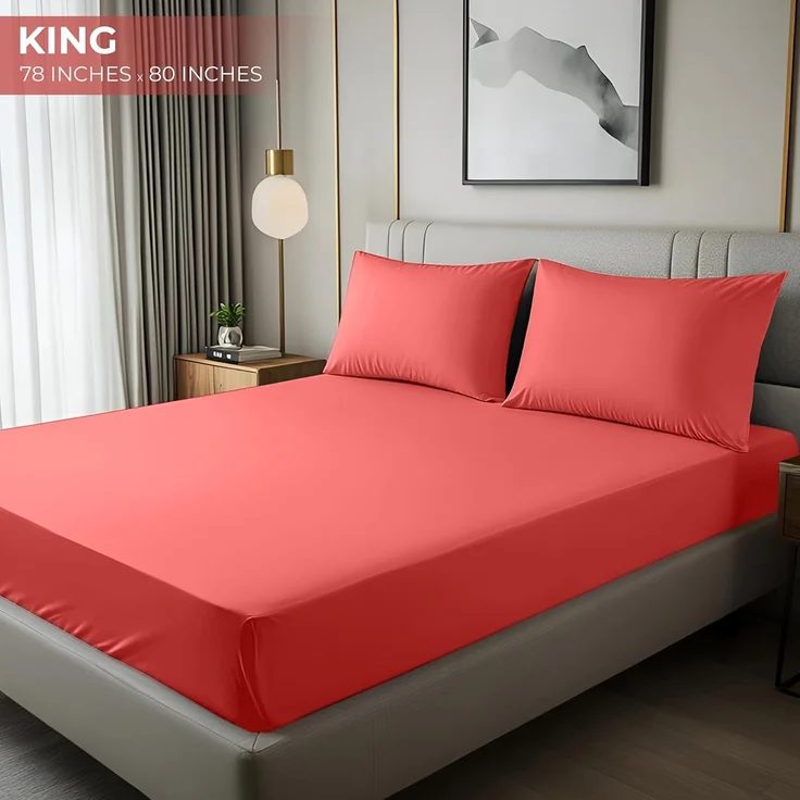 Utopia Bedding Spannbettlaken für Kingsize-Bett, Spannbetttuch, Tiefe Tasche, weiche Mikrofaser, einlauf- und lichtbeständig, pflegeleicht, nur 1 Spannbetttuch (Koralle) – Bild 2
